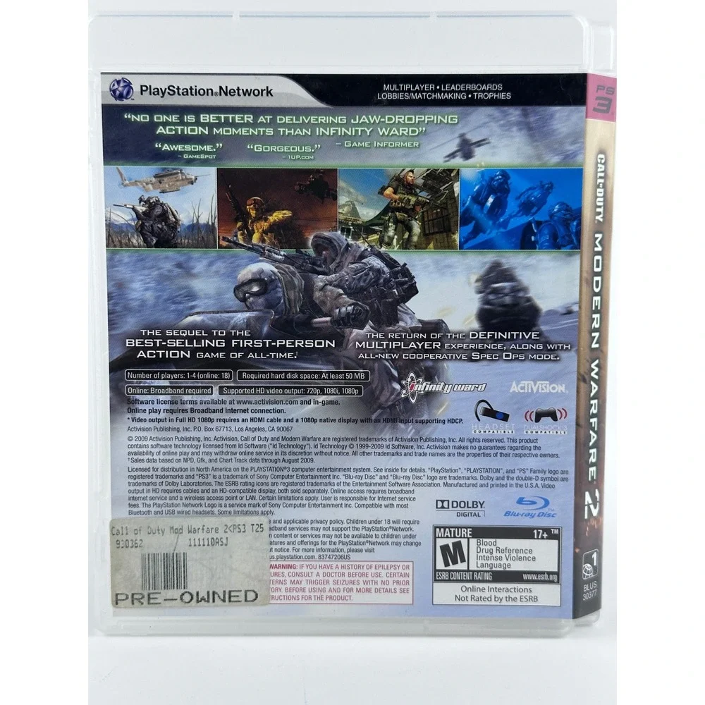 Call of Duty Modern Warfare 2 PS3 Game PlayStation 3‎ Activision w/ manual